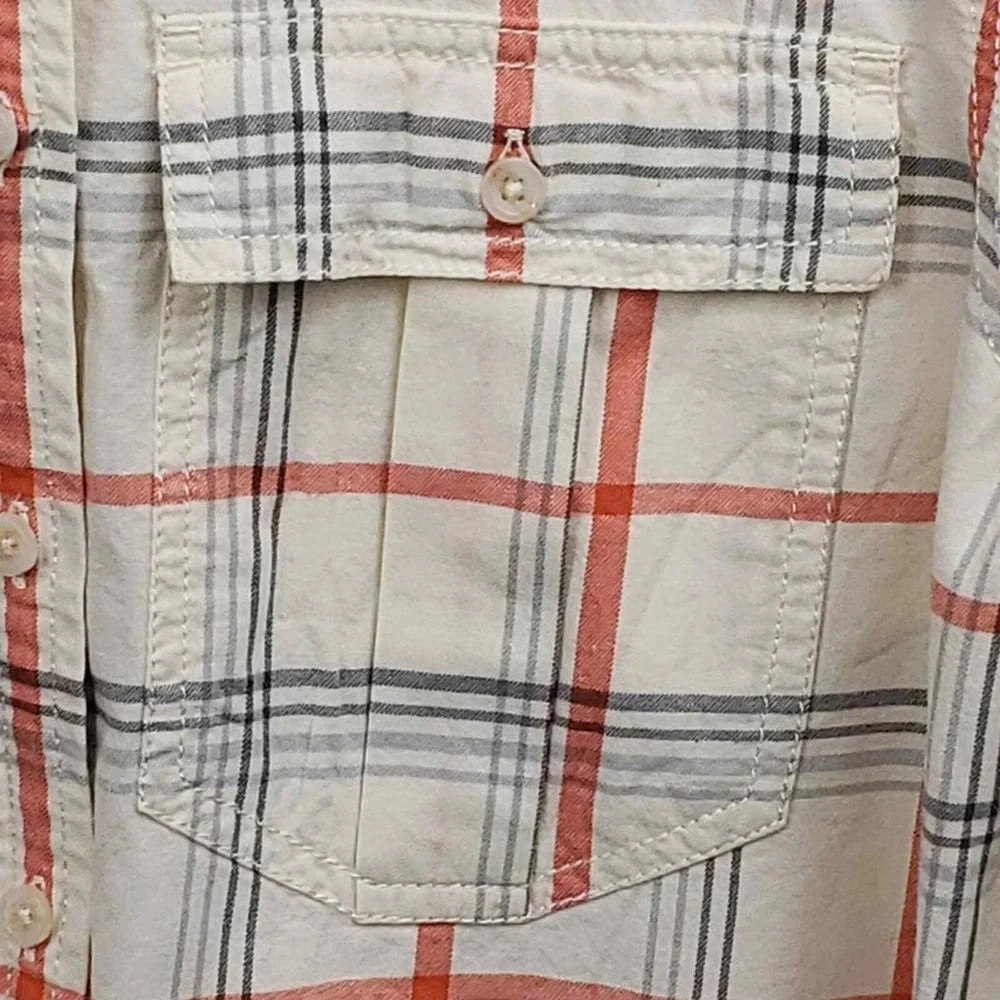 Banana Republic Men's‎ Plaid Button Down Shirt Size S Cream Red Gray Long Sleeve